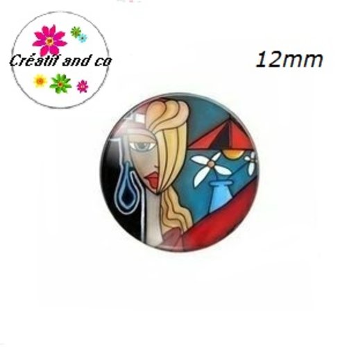 X2 cabochons visage femme abstrait peinture 12mm