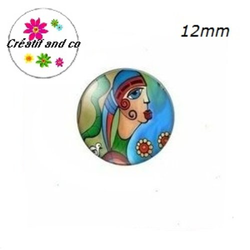 X2 cabochons visage femme abstrait peinture 12mm