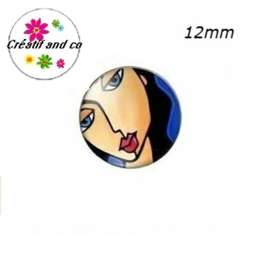 X2 cabochons visage femme abstrait peinture 12mm