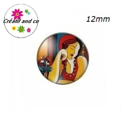 X2 cabochons visage femme abstrait peinture 12mm