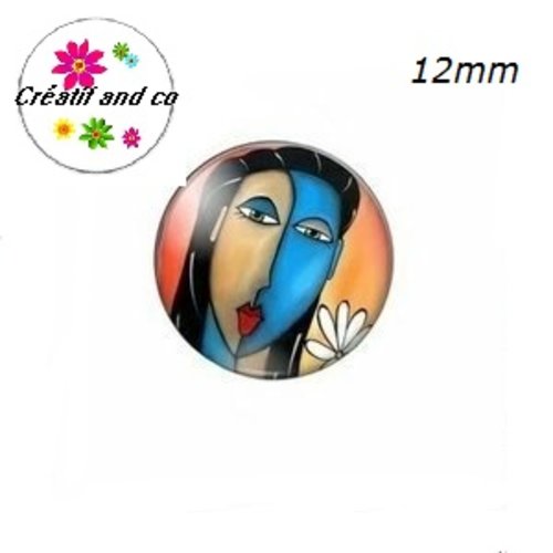 X2 cabochons visage femme abstrait peinture 12mm