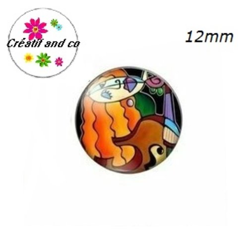 X2 cabochons visage femme abstrait peinture 12mm