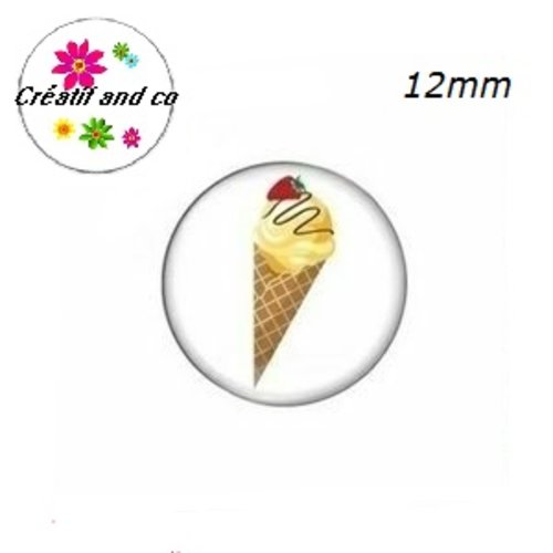 X2 cabochons cornet glace boule vanille 12mm