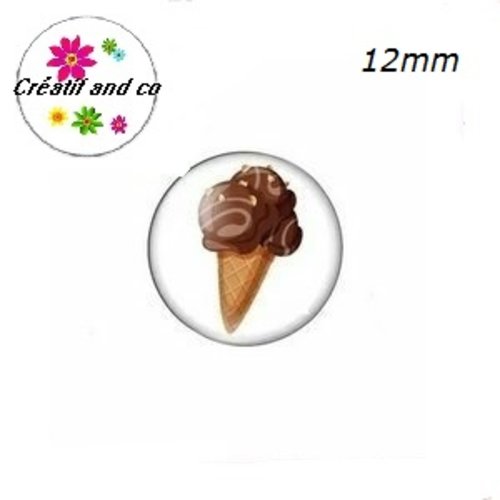 X2 cabochons cornet glace trio boule chocolat 12mm