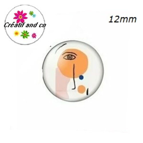 X2 cabochons visage femme abstrait peinture tableau  12mm