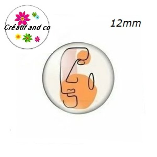 X2 cabochons visage femme abstrait peinture tableau 12mm