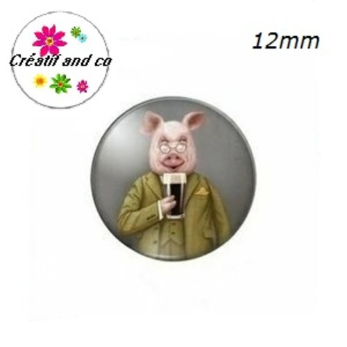 X2 cabochons monsieur cochon 12mm