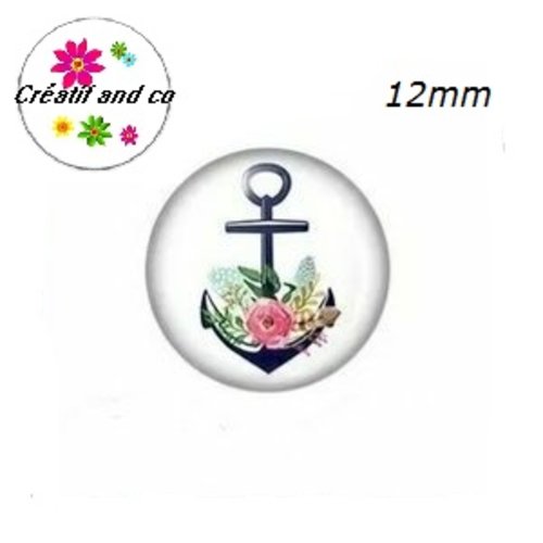 X2 cabochons ancre fleurie 12mm