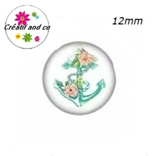 X2 cabochons ancre fleurie 12mm
