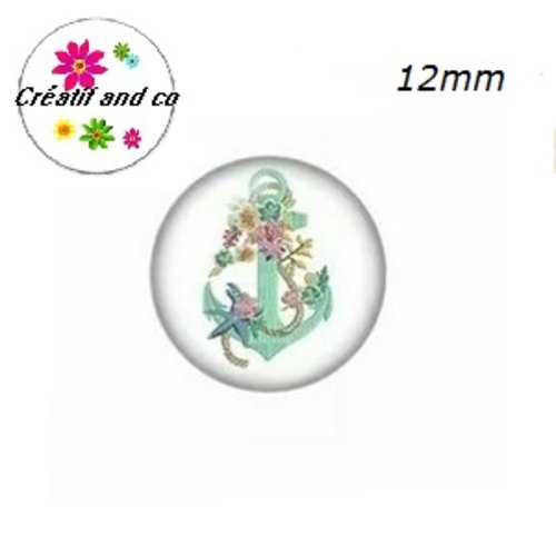 X2 cabochons ancre fleurie 12mm
