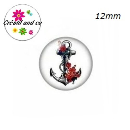 X2 cabochons ancre fleurie 12mm