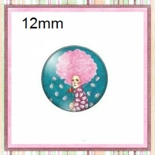 X2 cabochons femme chevelue rose  12mm