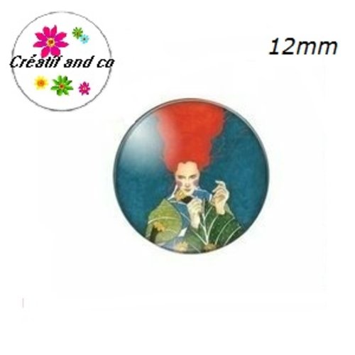 X2 cabochons femme chevelue orange  12mm