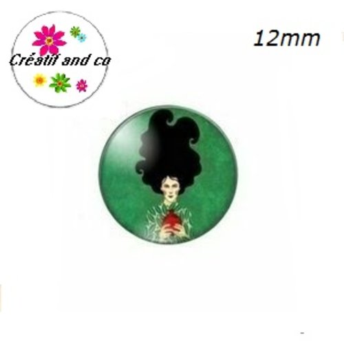 X2 cabochons femme chevelue noire 12mm