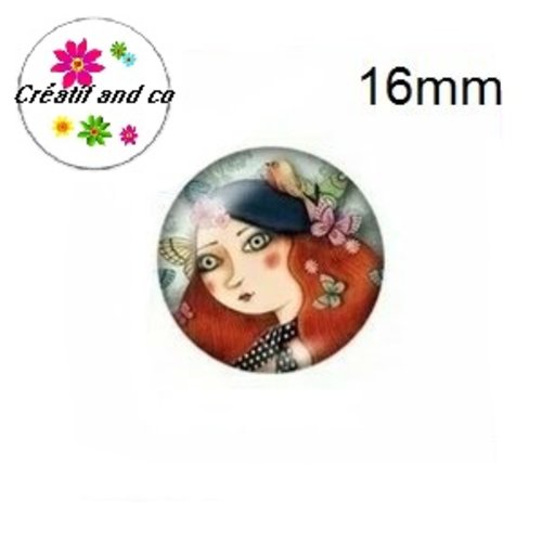 X2 cabochons femme et son béret 16mm