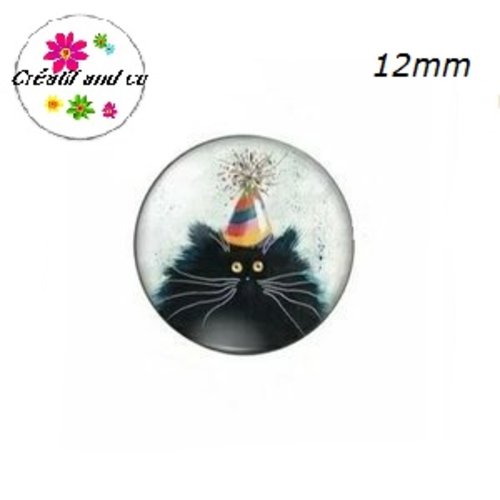 X2 cabochons chat noir 12mm