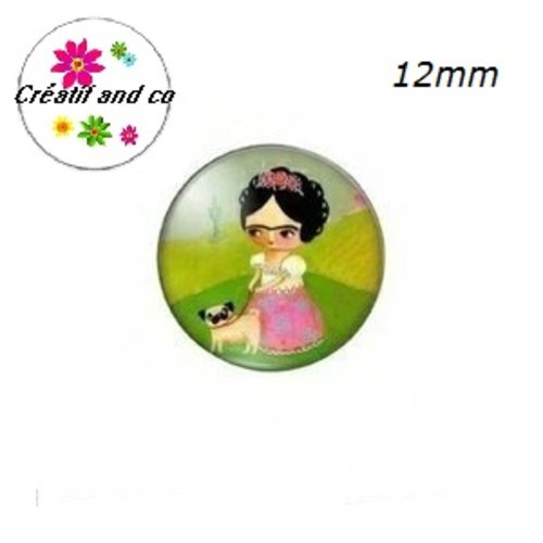 X2 cabochons fille frada portrait gros sourcil 12mm