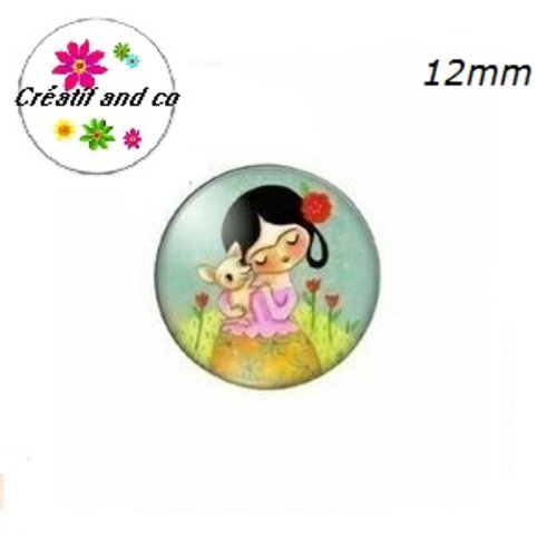 X2 cabochons fille frada portrait gros sourcil 12mm