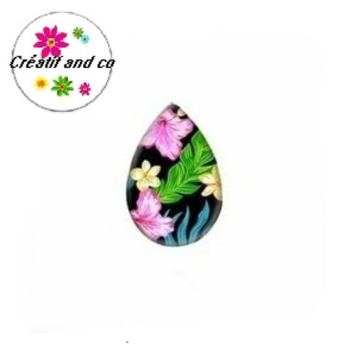 X2 cabochons gouttes fleuris 13x18mm