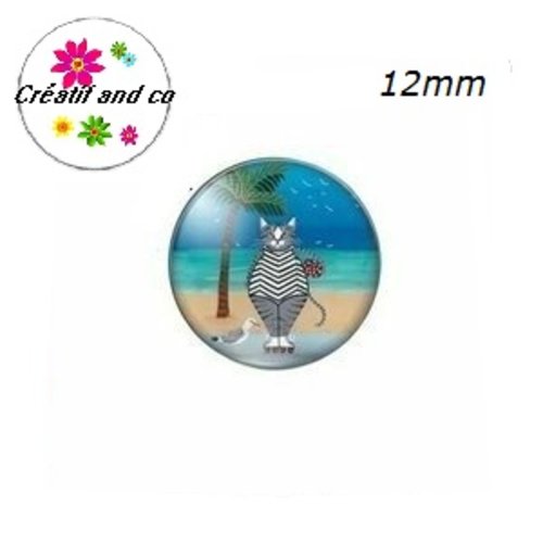 X2 cabochons chat à la plage 12mm