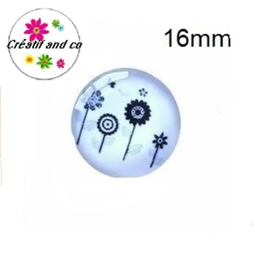 X2 cabochons fleurs noires 16mm