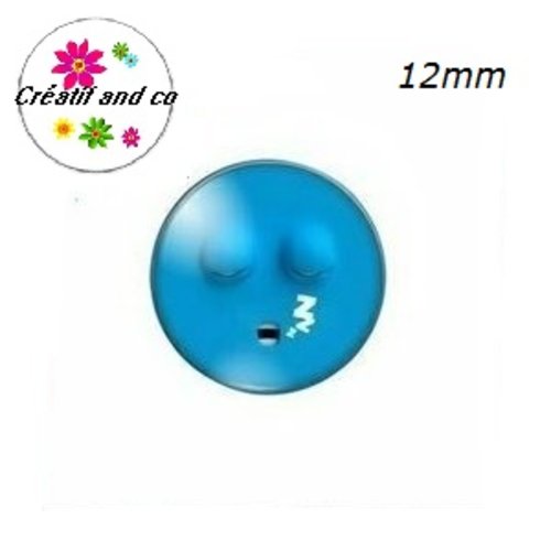 X2 cabochons visage humoristique bleu 12mm