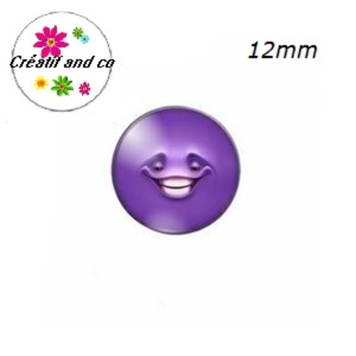 X2 cabochons visage humoristique mauve 12mm