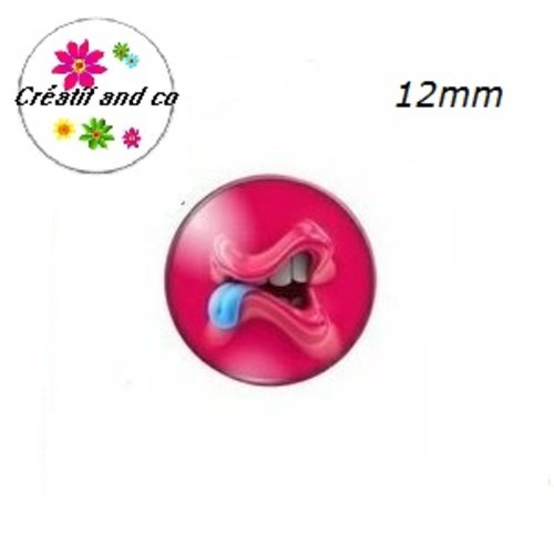 X2 cabochons visage humoristique fuchsia 12mm