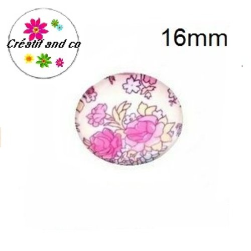 X2 cabochons fleur rose 16mm