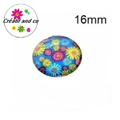 X2 cabochons fleuris 16mm