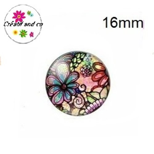 X2 cabochons peinture à l'huile fleur 16mm