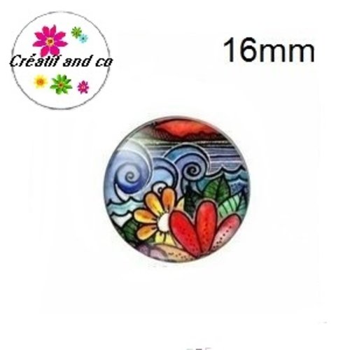 X2 cabochons peinture à l'huile fleur 16mm