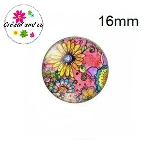 X2 cabochons peinture à l'huile fleur 16mm