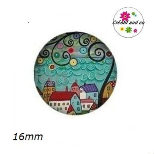 X2 cabochons maison,village 16mm