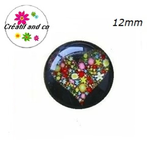 X2 cabochons coeur fleuri 12mm