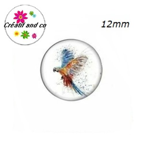X2 cabochons oiseau coloré 12mm
