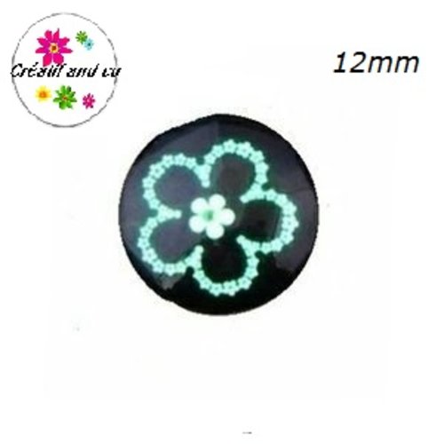 X2 cabochons fleur verte 12mm