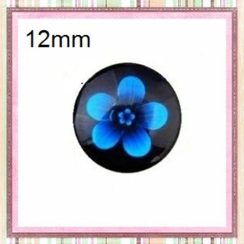 X2 cabochons fleur bleue 12mm