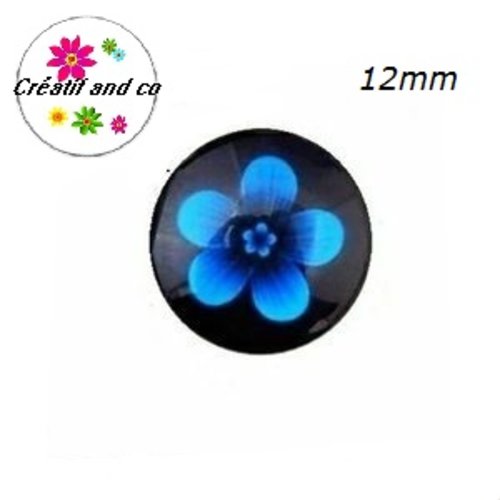 X2 cabochons fleur bleue 12mm