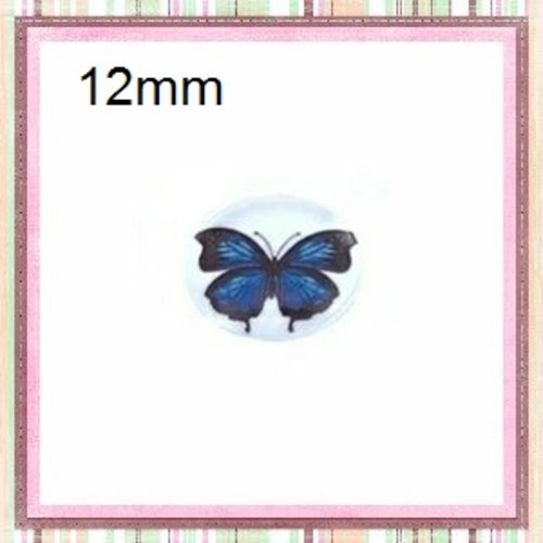 X2 cabochons papillon bleu 12mm