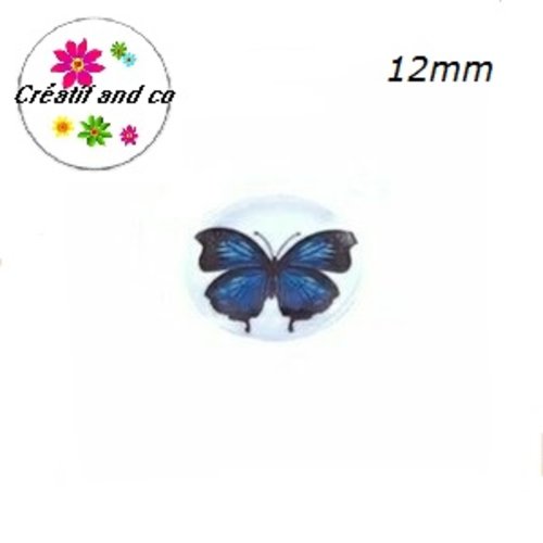 X2 cabochons papillon bleu 12mm