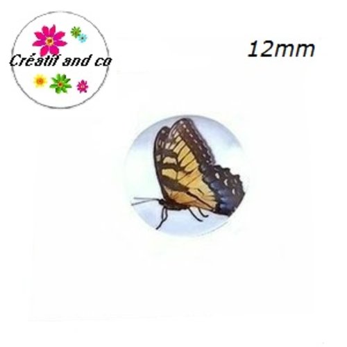 X2 cabochons papillon jaune/bleu 12mm