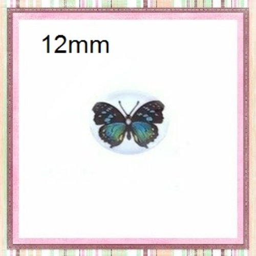 X2 cabochons papillon vert/bleu 12mm