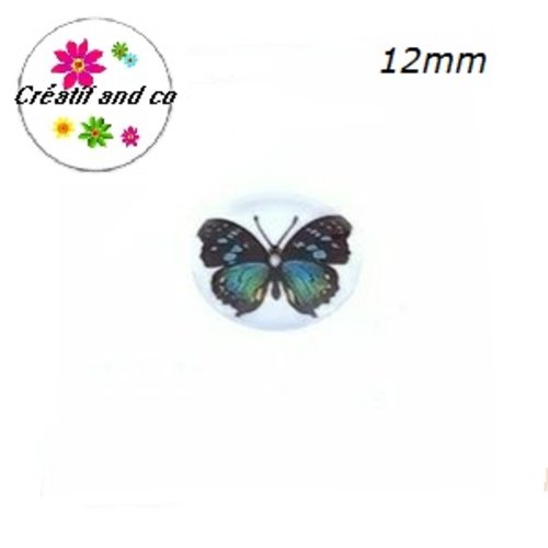X2 cabochons papillon vert/bleu 12mm