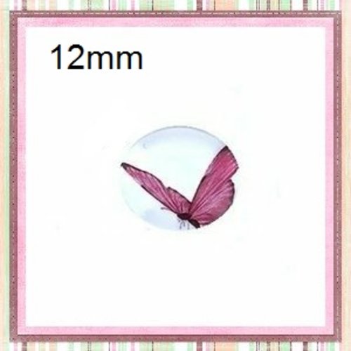 X2 cabochons papillon rose 12mm