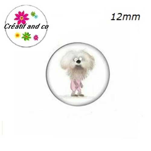 X2 cabochons chien blanc 12mm