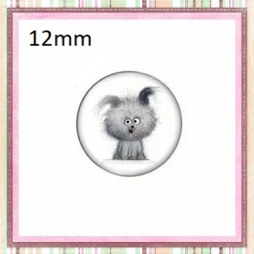 X2 cabochons petit chien gris 12mm