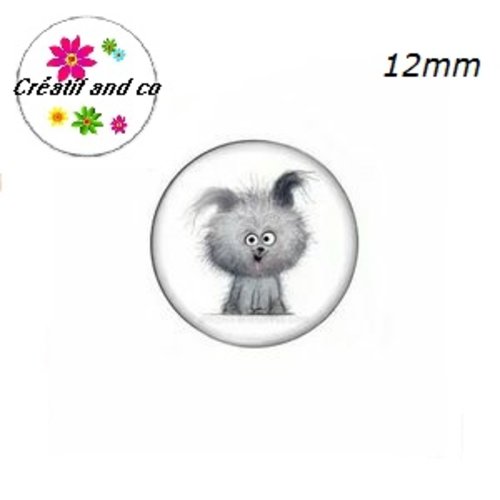 X2 cabochons petit chien gris 12mm