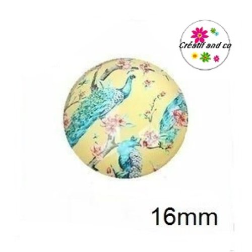 X2 cabochons oiseau fond jaune 16mm