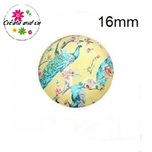 X2 cabochons oiseau fond jaune 16mm